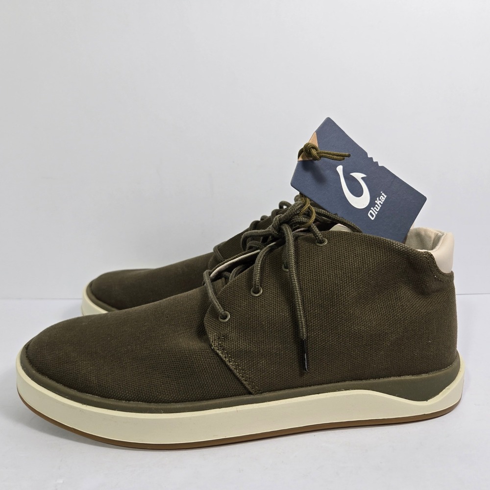 OluKai Papaku Mens Olive Canvas Chukka Boots Sneakers 10539-6666 Size 11